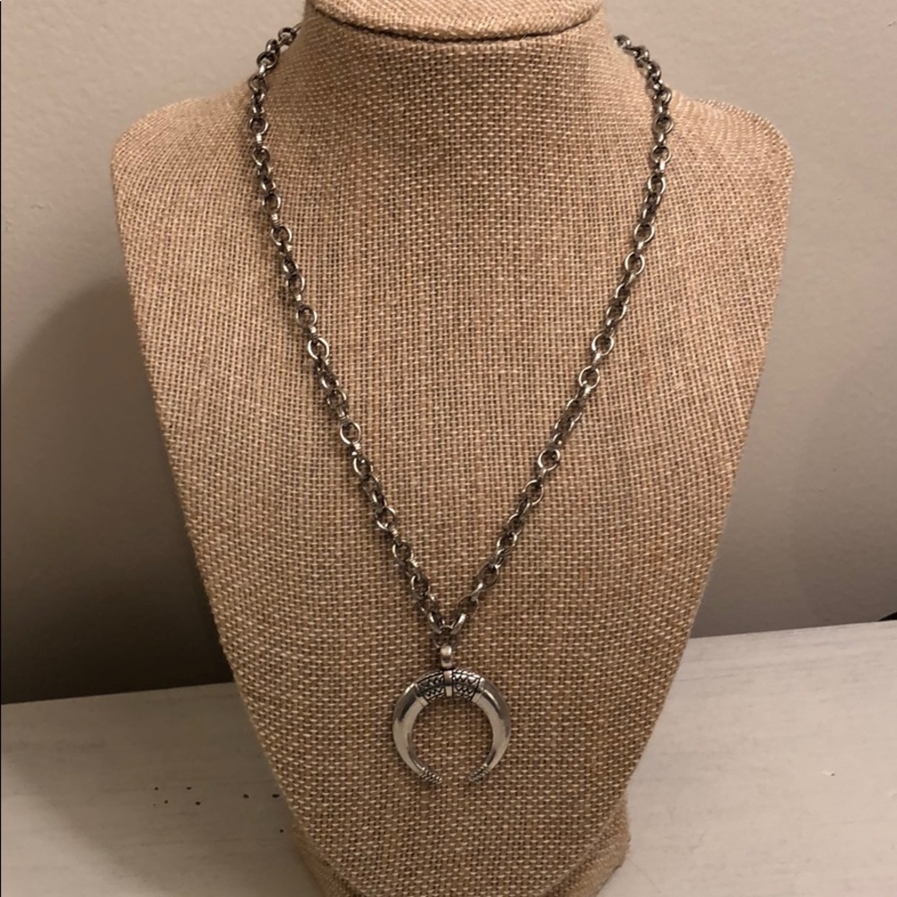 Crescent pendant silver necklace